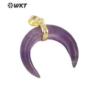 WT-P987 Wholesale Beautiful Amethyst Stone Pendant Fashion Crescent moon shape With Gold Plated moon Stone Pendant