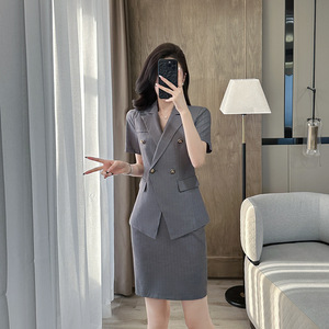 Women's Short Sleeve Suit Set Summer Thin Office Lady Professional Work Uniform Breathable Polyester Fabric - Product Image 3