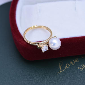 Bague en argent S925 pour femme avec diamant et perle d'eau douce ronde blanche de 8-9 mm, forte luminosité, presque sans défaut, design simple en forme de poutre d'équilibre - Product Image 3