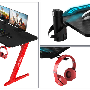 Vente en gros d'usine lumière LED RVB <span class=keywords><strong>bureau</strong></span> de joueur en forme de Z <span class=keywords><strong>noir</strong></span> jambe <span class=keywords><strong>rouge</strong></span> simple salle de jeux ordinateur <span class=keywords><strong>bureau</strong></span> de jeu - Product Image 2