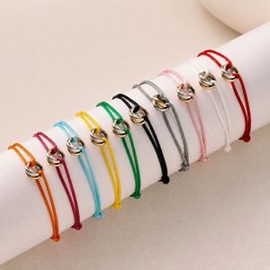 Minimalist Two-tone Interlocking Circle Adjustable Rope Colorful Stainless Steel 3 Rings Satin <b>Bracelet</b> - Product Image 1