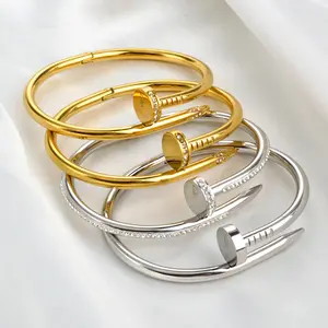 Chất Lượng Cao Thiết Kế Sang Trọng Thương Hiệu Thời Trang Thép Không Gỉ Vàng Sliver Rose Gold Plated khảm Zircon Đồ Trang Sức Bangle Vòng Đeo Tay