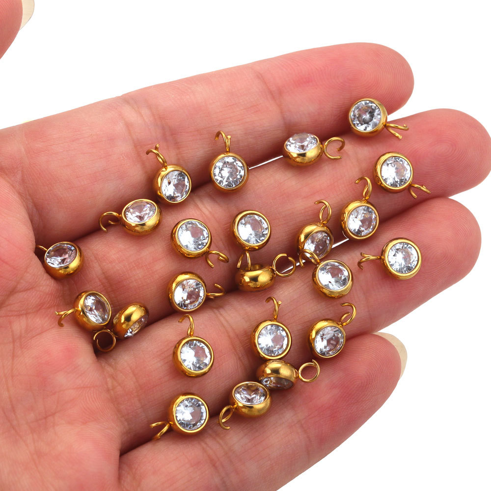 Stainless Steel Round Crystal Pendant Necklace Bracelet Making Diy Handmade Jewelry Accessories