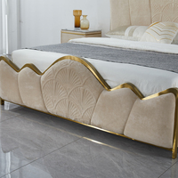 Senna Luxe C2062 Cadre en acier inoxydable doré Lit à plateforme convertible Chaise de salle à manger moderne Meubles de chambre à coucher Up-Holstered