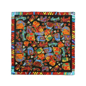 Colorful Hand Painted Cats Patterns Summer Square Silk Scarf for Women 90*90cm Elegant and Stylish