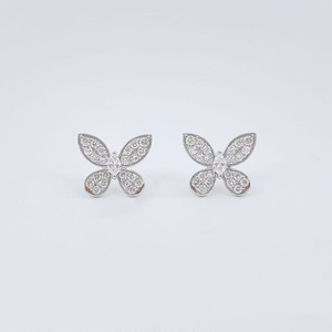 Pendientes de Oro Blanco de 18K con Diamantes Cultivados en Laboratorio, Diseño de <span class=keywords><strong>Mariposa</strong></span> Brillante, Elegantes y a la Moda para Mujer, Joyería Fina - Product Image 1