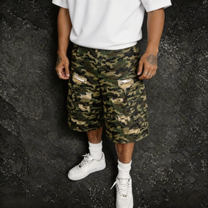 Customized Summer Streetwear Men's Distressed Cotton Multi-Pockets Shorts Camouflage All Over Printing Cargo Shorts For Men - Product Image 1