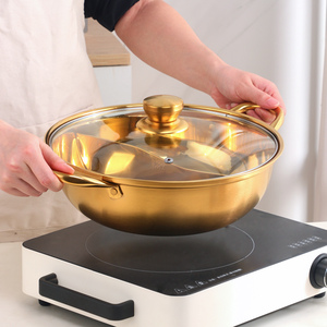 Olla caliente de acero inoxidable Shabu doble <span class=keywords><strong>para</strong></span> varios usuarios con divisor, olla doble dividida - Product Image 4