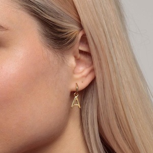 New High Quality Fashion Initial Alphabet Letter a Charm 1.1mm Thickness <b>Dangle</b> <b>Earrings</b> Wholesale 925 Silver Jewelry - Product Image 2