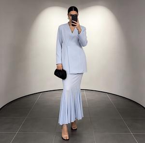 Elegante Conjunto de Blazer Formal <span class=keywords><strong>Azul</strong></span> <span class=keywords><strong>Pastel</strong></span> y Falda Sirena - Perfecto para Invitadas de Boda, Ropa de Oficina y Cenas - Product Image 1