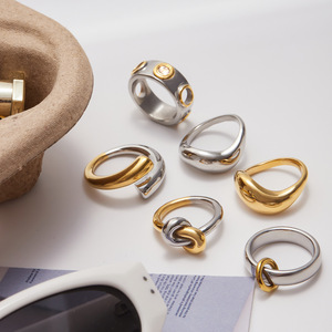 Geometric Color-Blocked <b>Ring</b> Titanium Steel Unisex Fashion Jewelry Gift - Product Image 3