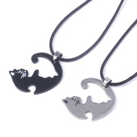 ZRM Klassieke witte, zwarte en gouden zilveren kattenhanger puzzel bijpassende touwketting voor koppels, geliefden, Valentijnsdag
