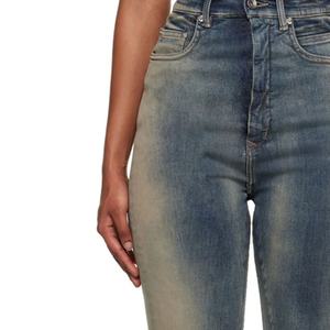 Jean baggy taille haute pour femme, effet délavé bleu, en denim stretch, coupe évasée - Product Image 6