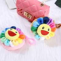 Porte-monnaie en peluche tournesol coloré, porte-clés, breloque de sac visage souriant mignon, mini accessoire de rangement multicolore, cadeau