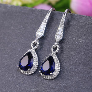Boucles d'oreilles pendantes en pierre bleue, argent 925, serti clos en forme de goutte d'eau, bijoux de mariage classiques pour femmes - Product Image 3