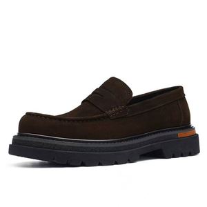 Mocassins en cuir de vachette pour hommes, à lacets, chaussures habillées pour mariages, fêtes, bureau, semelle extérieure en caoutchouc, style bottes Oxford en daim, luxe - Product Image 1