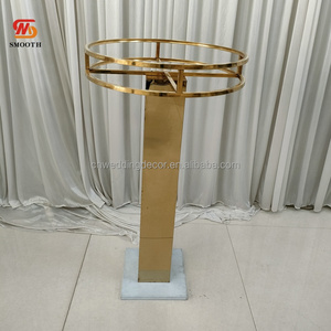 Support <span class=keywords><strong>à</strong></span> fleurs en acier inoxydable plaqué or avec plateau circulaire, pilier décoratif en métal pour centre de table de banquet de mariage - Product Image 4
