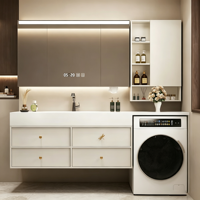 Kabinet Minimalis Terintegrasi untuk Laundry & Kamar Mandi, Kabinet Aluminium Solid Full Honeycomb dengan Meja Batu Sinter