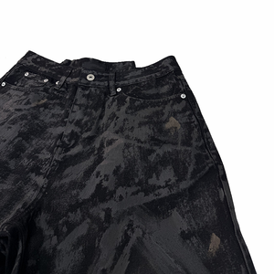 Shorts en jean Y2K Grunge Hip Hop Tie Dye Noir Délavé Coupe Droite Mi-longueur Effet Usé Bords Frangés Oversize Streetwear Été - Product Image 4