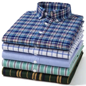 Plus Size 14xl Clothes Oxford Plaid 100%cotton Long-sleeve Shirt for <strong>Men</strong> Designer <strong>Tops</strong> - Product Image 2