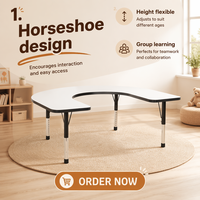 Table de lecture semi-circulaire en bois pour 4 personnes, réglable en hauteur, pour l'école, vente en gros d'usine