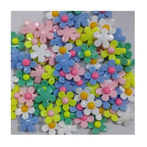 100PCS Cute Pastel Plastic Sunflowers Candy Flower Beads Flat Back Cabochons For Hairpin Scrapbooking DIY Jewelry Craft Decor