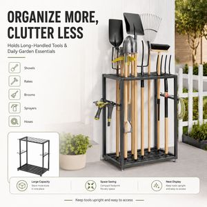 Organisateur d'outils <span class=keywords><strong>de</strong></span> jardin <span class=keywords><strong>de</strong></span> haute qualité, support à outils <span class=keywords><strong>de</strong></span> jardin en acier robuste pour garage, remise, rangement extérieur avec crochets - Product Image 4