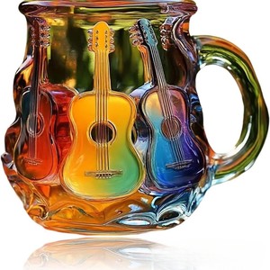 Glass Guitar Coffee Mug Colorful Design Novelty Art <b>Drinkware</b> Unisex Party Gift - Product Image 4