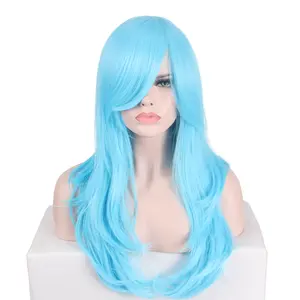ANXIN fabrika toptan moda uzun dalgalı mavi kıvırcık saç Cosplay peruk