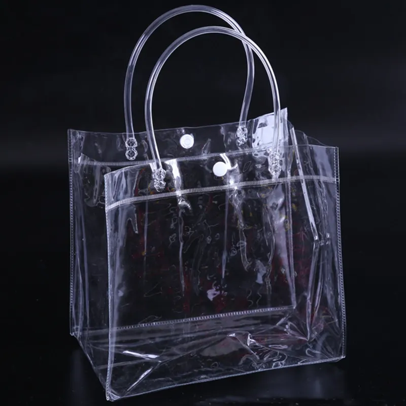 Portable Wine Cooler Bags Transparent Clear PVC Plastic Pouch Bags with Handle Ice Wine Bag