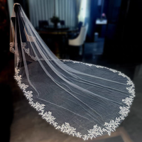 ROMANTIC Luxury Single Layer Long Big Tail Wedding Veil Flower Lace Bridal Veil Tanpa Sisir