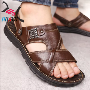 Sandales décontractées pour hommes, en cuir imperméable, à semelle épaisse, type claquettes de plage pour l'extérieur - Product Image 3