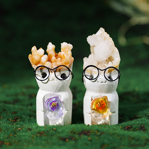 Venta al por mayor de cristal crudo natural cueva ornamento <span class=keywords><strong>Groot</strong></span> muñeca con gafas de cristal artesanía regalo de cumpleaños - Product Image 1