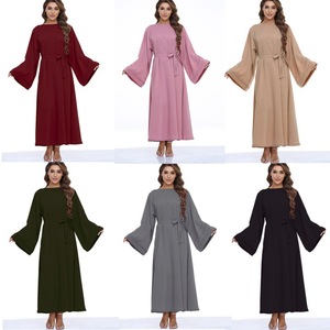 Muslim Women Dubai Breathable Polyester Modest Solid Color Custom Design Floor Length Front Open <strong>Abaya</strong> Islamic Clothing - Product Image 2