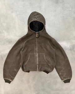 Custom Fashion <strong>Work</strong> Denim Jean Jacket Blank Print Acid Wash Duck Canvas Vintage Outwear Bomber <strong>Hoody</strong> Wash <strong>Hoodie</strong> for <strong>Men</strong> - Product Image 4