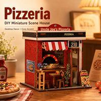 Kit de maison miniature en bois 3D créatif à assembler soi-même, modèle de pizzeria, jouet artisanal, décoration de bureau, cadeau d'anniversaire, maison de poupée