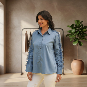 Chemise femme semi-formelle chic décontractée Coupe classique avec ourlet légèrement évasé Longueur hanches Col classique - Product Image 3