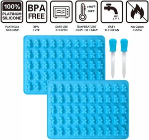 แม่พิมพ์ซิลิโคนเกรดอาหาร ปลอดสาร BPA แบบ 2 แพ็ค คุณภาพพรีเมียม ขายดี 50 ช่อง สำหรับทำเยลลี่หมี กัมมี่ ขนมหวาน หรือทำน้ำแข็ง ไม่ติดแม่พิมพ์ - Product Image 3