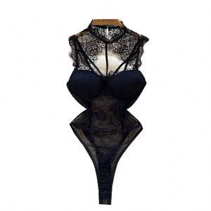 Mono sexy con cuello en V y corte ajustado para mujer, body de encaje con cintura alta y aberturas, monos sexys para mujer al por mayor - Product Image 5