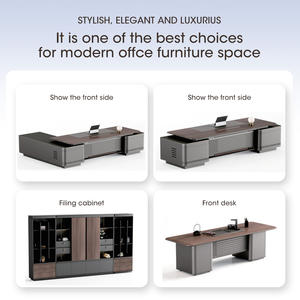 モダンなMDFオフィス家具セット CEOマネージャー向けL字型デスク オフィスチェアとテーブル 耐久性のある環境に優しいエグゼクティブオフィスデスク - Product Image 3