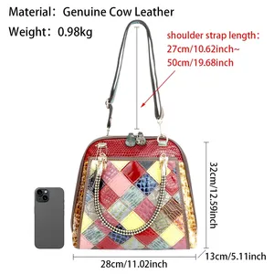 Sacs à dos en cuir véritable AndoBag, sac à bandoulière à carreaux avec surpiqûres colorées, sac à main décontracté et tendance pour femmes 1791 - Product Image 5