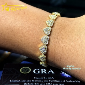 Heart Design <strong>Solid</strong> <strong>Silver</strong> 925 Hip Hop Iced Out Cuban Link <strong>Bracelet</strong> 8mm VVS Moissanite Diamond Women's Fine Jewelry <strong>Bracelet</strong> - Product Image 4