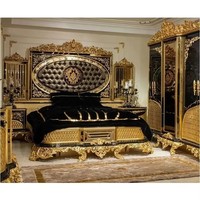 2023 Türkische Luxus-Schlafzimmermöbel im orientalischen Antik-Stil, handgeschnitzt, fünfteilig, Schwarz-Gold, afrikanisch-amerikanisch