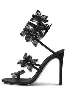 รองเท้าส้นสูงแบบรัดข้อเท้าประดับดอกไม้คริสตัล พื้น PU สีเงิน ไซส์ใหญ่ รุ่นใหม่ประจำฤดูร้อนปี 2026 - Product Image 6