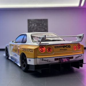 Coche de Juguete de Metal de Colección, Modelo a Escala 1:18 del <span class=keywords><strong>Nissan</strong></span> <span class=keywords><strong>GTR</strong></span> R34 Skyline, con Sonido y Luz, 4 Puertas Abatibles - Product Image 6