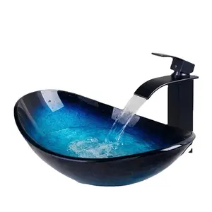 蓝黑船浴室玻璃洗手盆出售