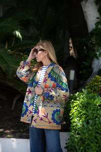 Offwhite Suzani Embroidered Floral Button Woven Eco-Friendly Women's Unisex Autumn <b>Winter</b> <b>Quilted</b> Jacket Canvas Full Sleeve - Product Image 2