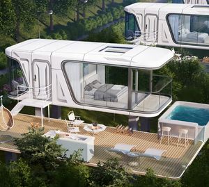 Structure en acier et aluminium, maison préfabriquée <span class=keywords><strong>mobile</strong></span> de <span class=keywords><strong>luxe</strong></span> moderne, capsules spatiales familiales intelligentes - Product Image 4