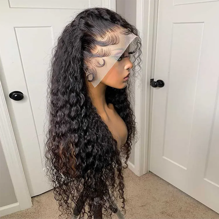 Brazilian Virgin Raw Hair Curly Water Wave 150% 180% 200% Pre Plucked Bleached Knot Hair Wigs Human Hair HD Lace Front Wig