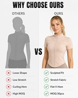Haut de yoga pour femme à col montant et fermeture éclair intégrale, personnalisable avec logo, respirant, léger, séchage rapide, extensible dans quatre directions, anti-transpiration, coupe ajustée